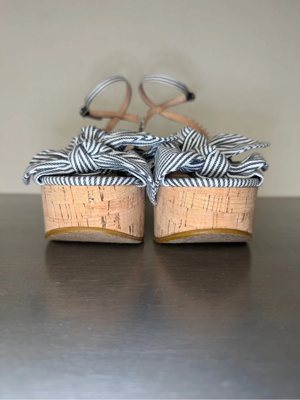 Kate Spade Julep Canvas & Cork Platform Wedge Sandals Heels Blue Women’s 7.5 B